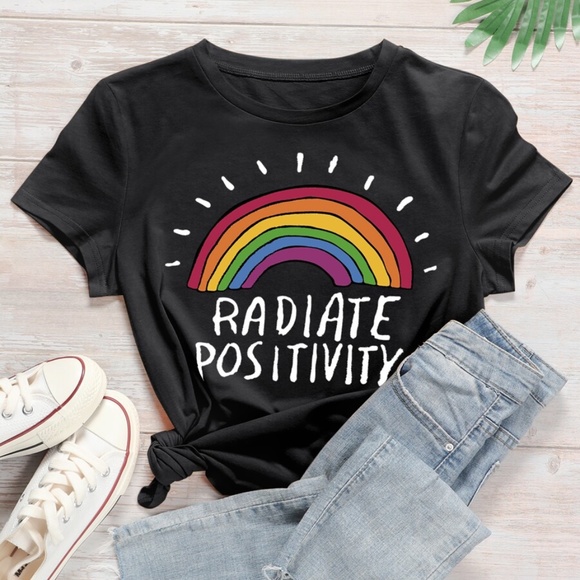 Tops - black rainbow Radiate Positivity graphic tee